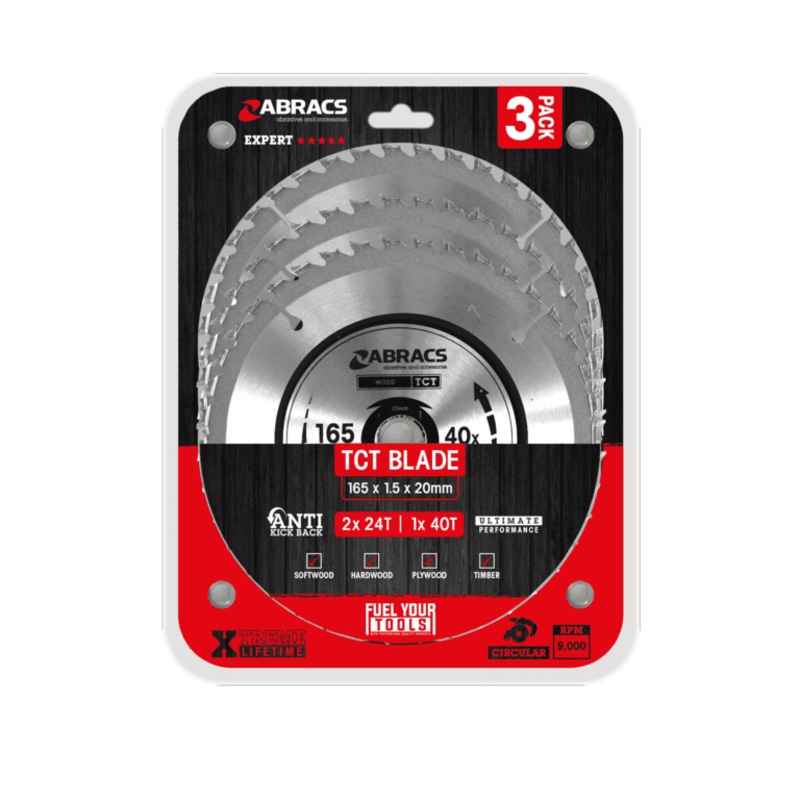 Abracs Circular Saw Blade – 165mm x 20mm Pack 3 240v