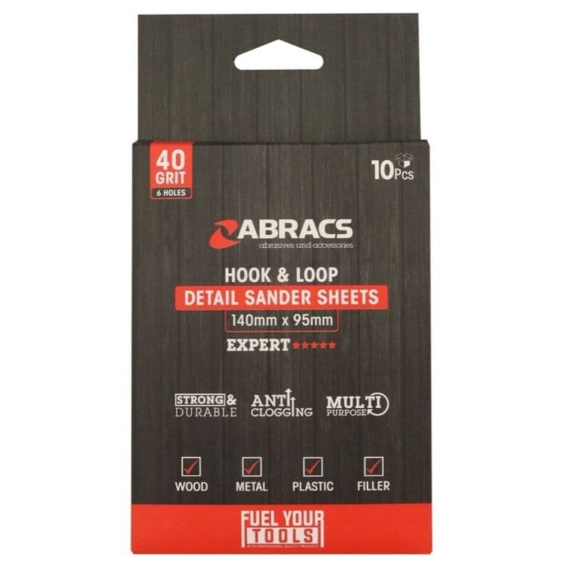Abracs Hook & Loop Detail Sanding Sheets – 95 x 140 40g Coarse
