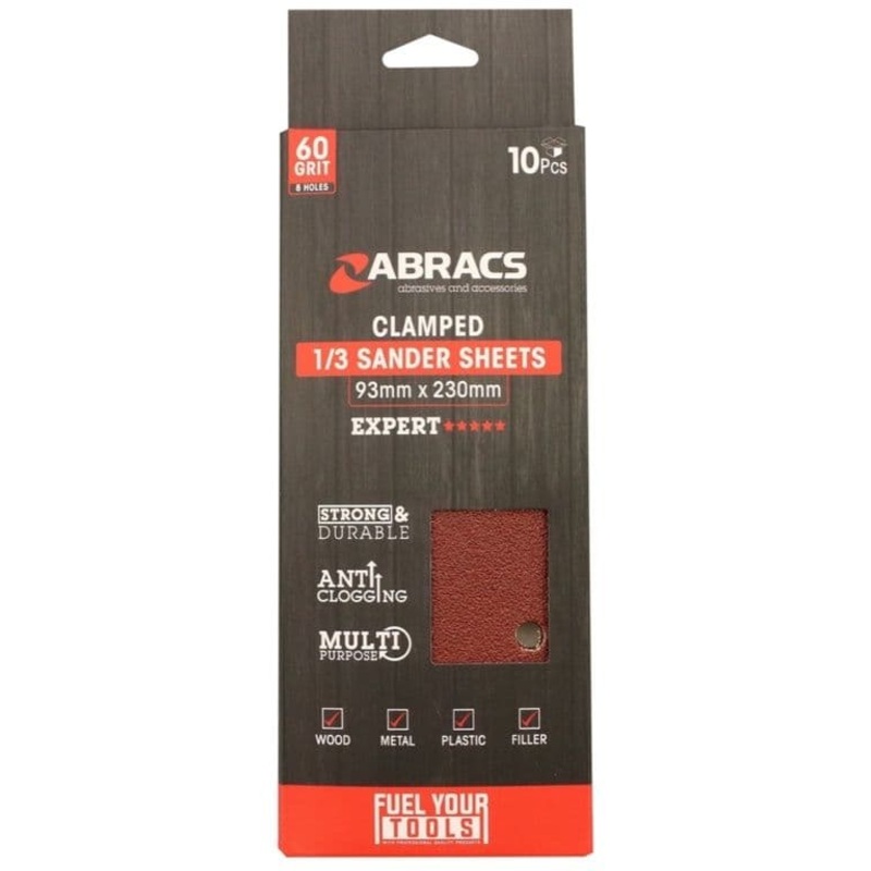 Abracs Orbital Clamped Sander Sheets (8 Holes)| – 93mm x 230mm 40g