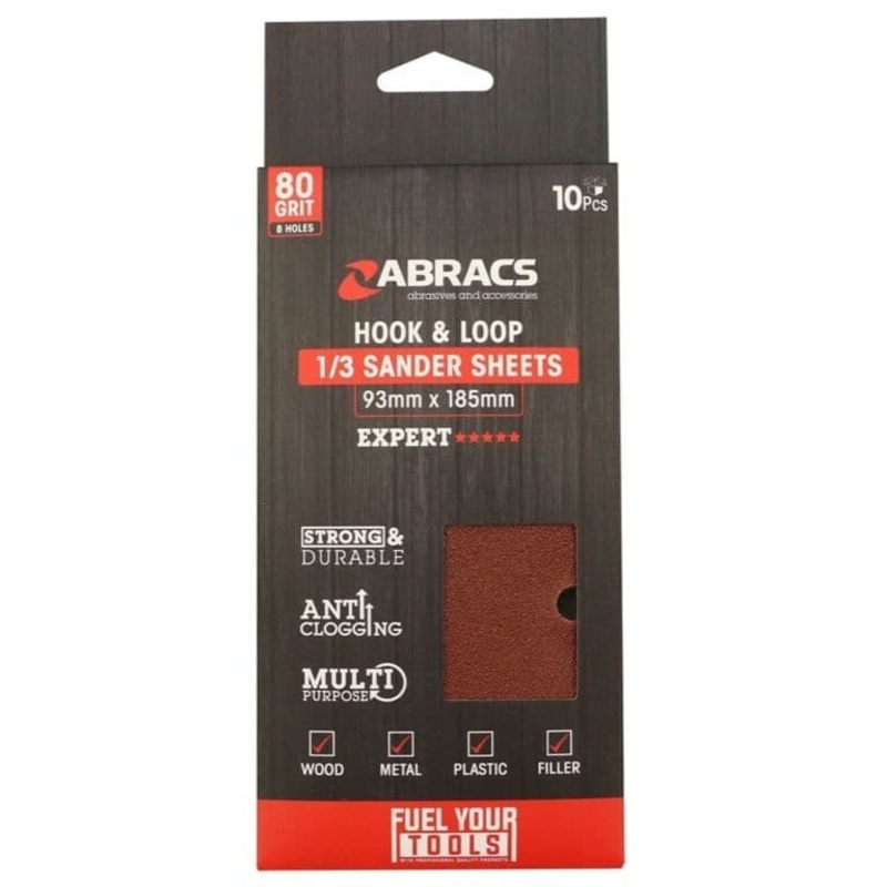 Abracs Orbital Hook & Loop Sander Sheets – 93 x 185mm 80g