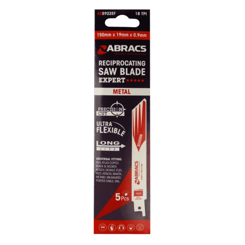 Abracs Reciprocating Saw Blade For Metal Pack 5 – 150 x 19 x 0.9mm