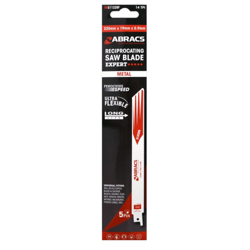Abracs Reciprocating Saw Blade For Metal Pack 5 – 225 x 19 x 0.9mm