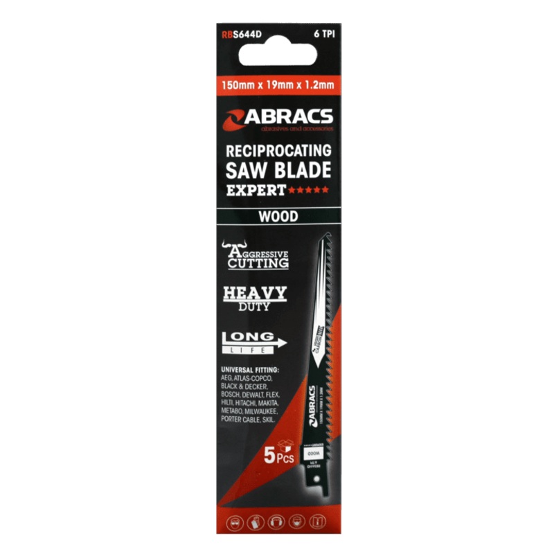 Abracs Reciprocating Saw Blade for Wood – 15 x 19 x 1.2mm Pack 5
