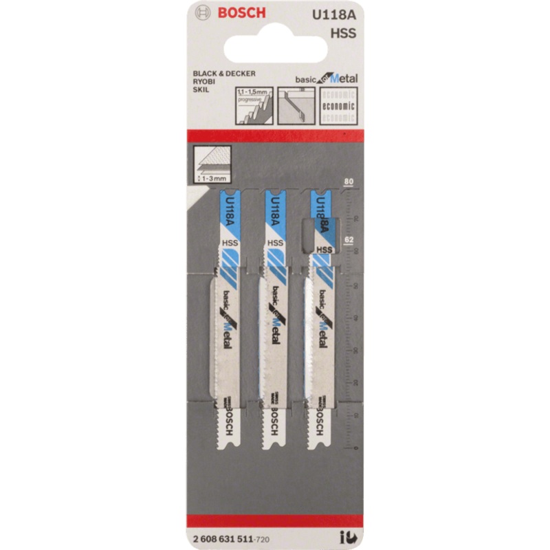 Bosch U118A Jigsaw Blade Basic Metal – Pack 3