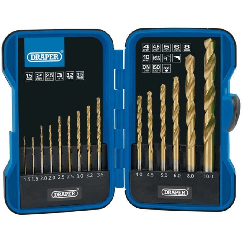 Draper Titanium Nitride Coated HSS Drill Bit Set – 15 Piece