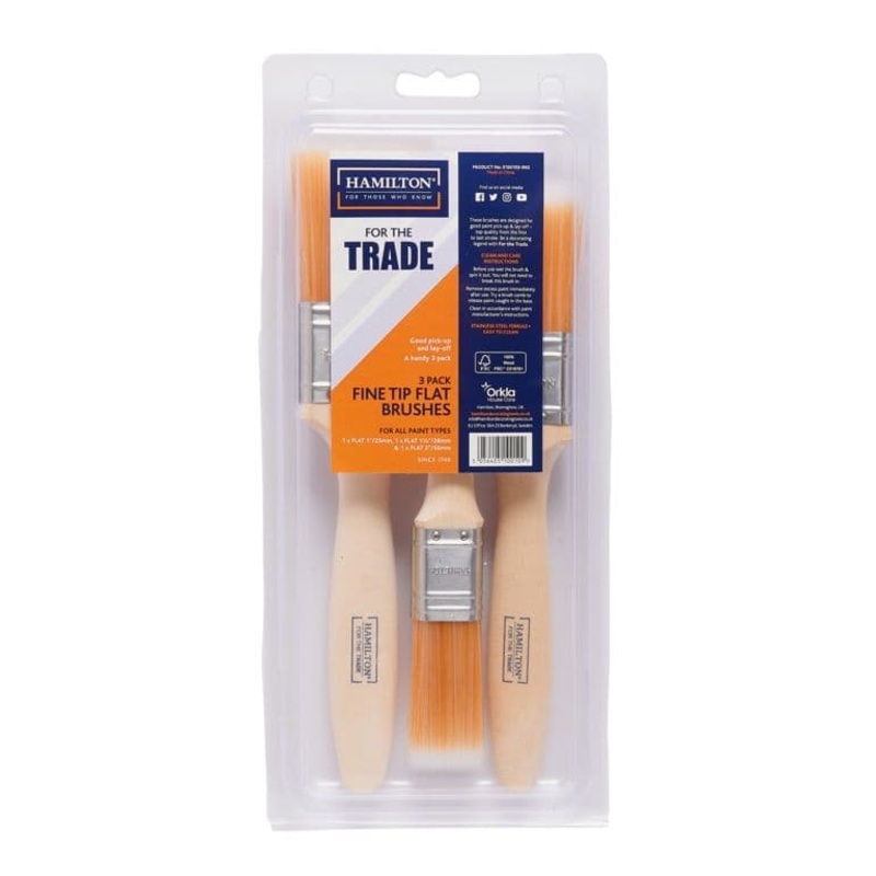 Hamilton For The Trade Fine Tip Flat Brushes – Pack 3