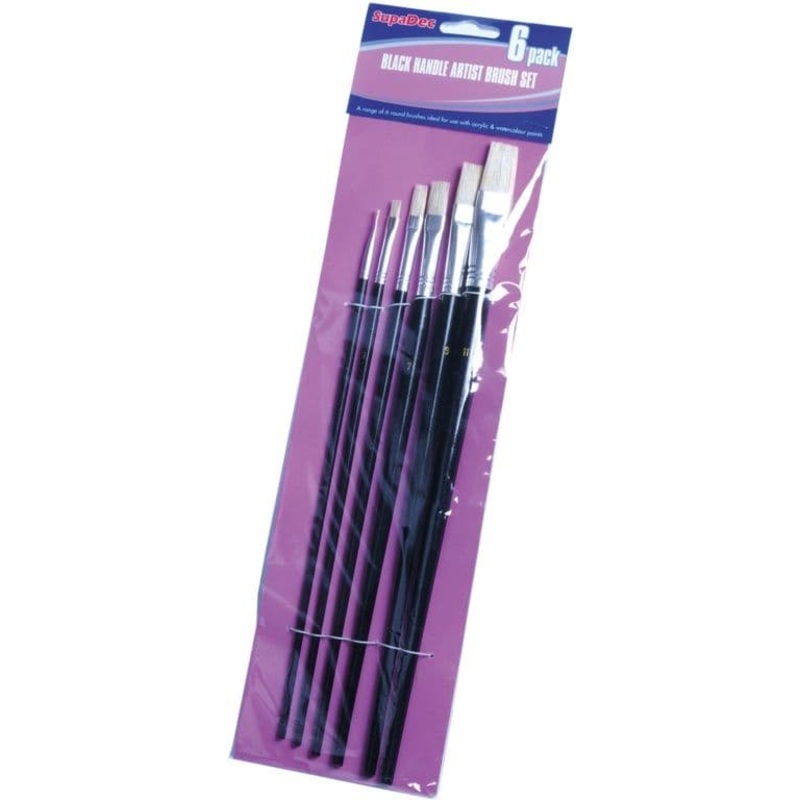 SupaDec Black Handle Artist Brush Set – 6 Piece