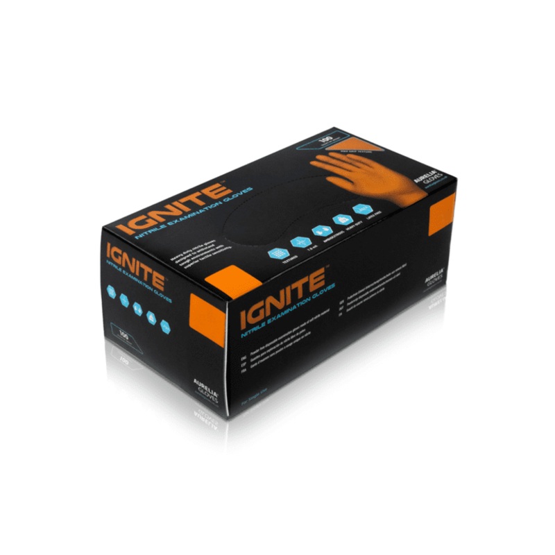 Aurelia Ignite Heavy Duty Orange Powder Free Nitrile Gloves – Large – Pack 100