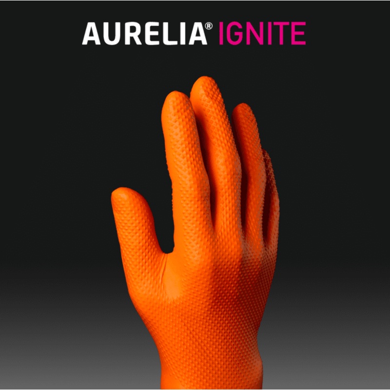 Aurelia Ignite Heavy Duty Orange Powder Free Nitrile Gloves – X large