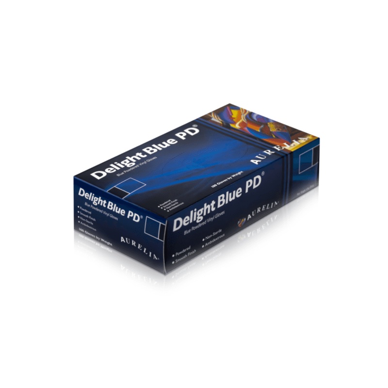 Aurelia Vinyl Powdered Disposable Blue Gloves – Medium – Pack 100