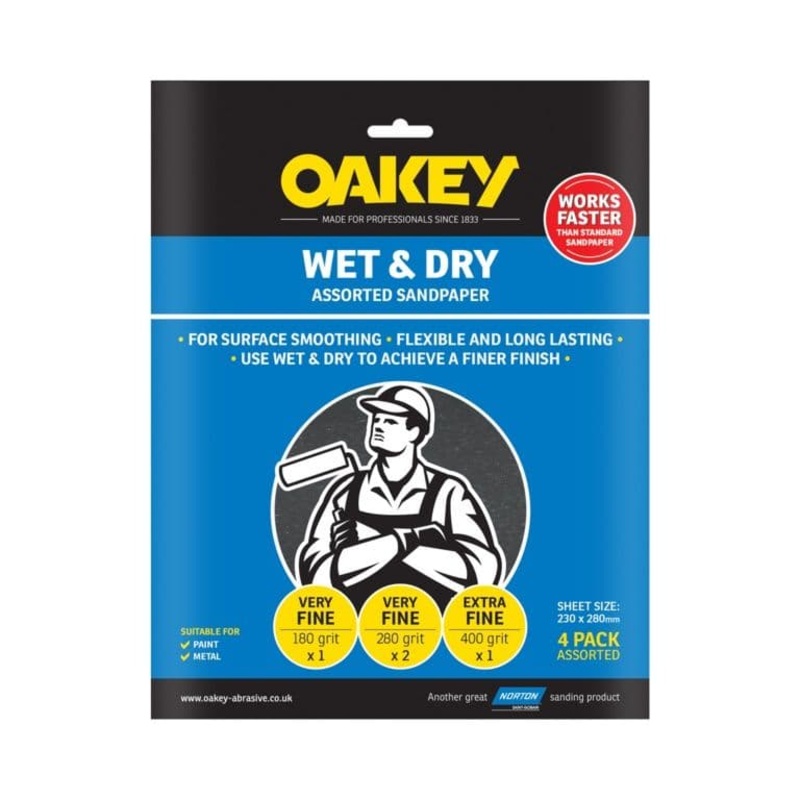 Norton Oakey Flexible Wet & Dry Paper – 275 x 225mm – Assorted (1 x C, 2 x M, 1 x F)