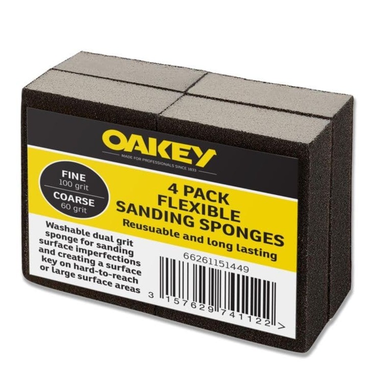 Oakey Black Flexible Sanding Sponges – Fine 100g/Coarse 60g Pack 4