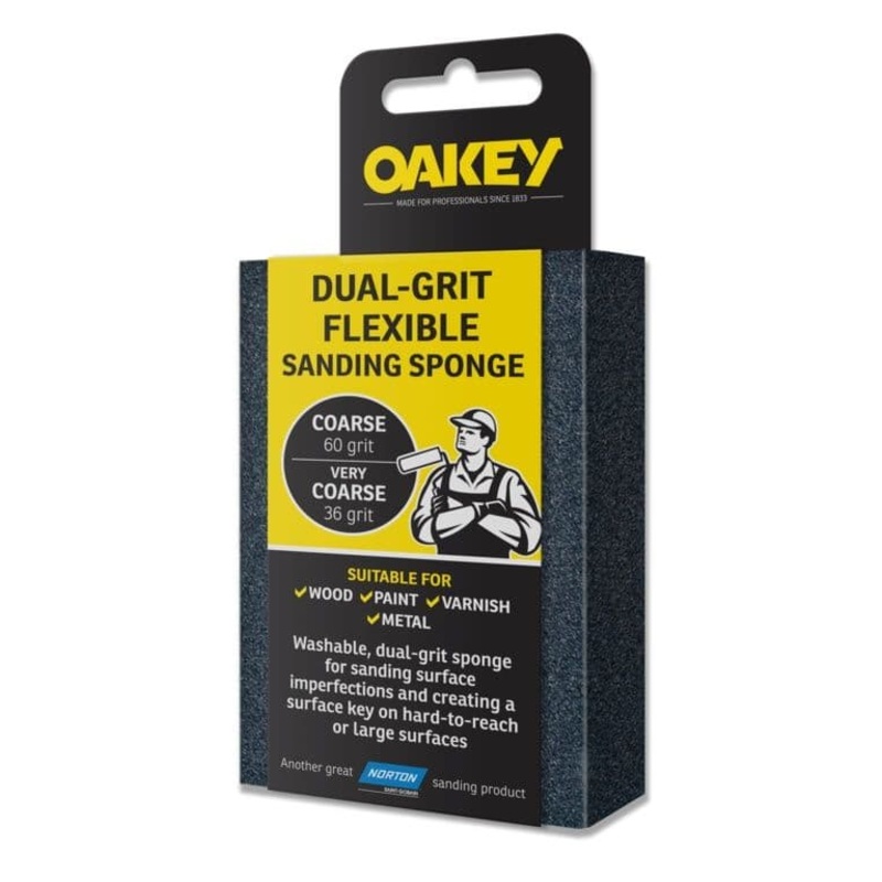 Oakey Dual-Grit Flexible Sanding Sponge – 90 x 65 x 25mm – Coarse/Very Coarse