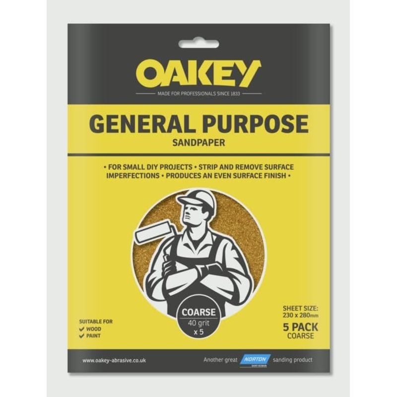 Oakey General Purpose Sandpaper 5 Pack – Coarse 280 x 230mm