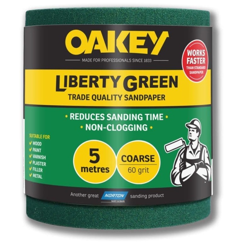 Oakey Liberty Green Sanding Roll 5m – Coarse 60g