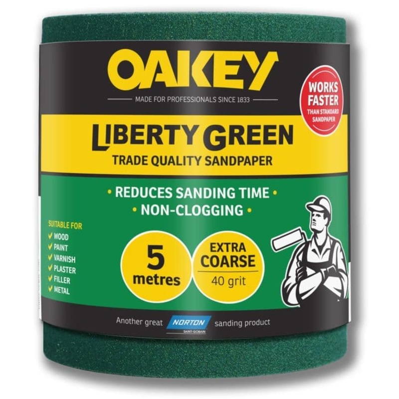 Oakey Liberty Green Sanding Roll 5m – Extra Course 40g