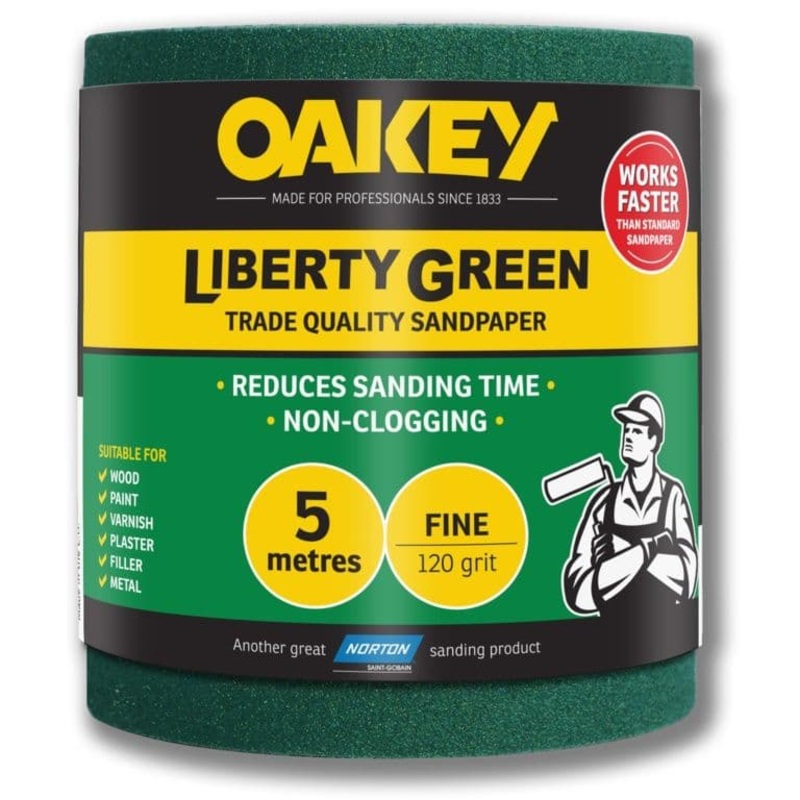 Oakey Liberty Green Sanding Roll 5m – Fine 120g
