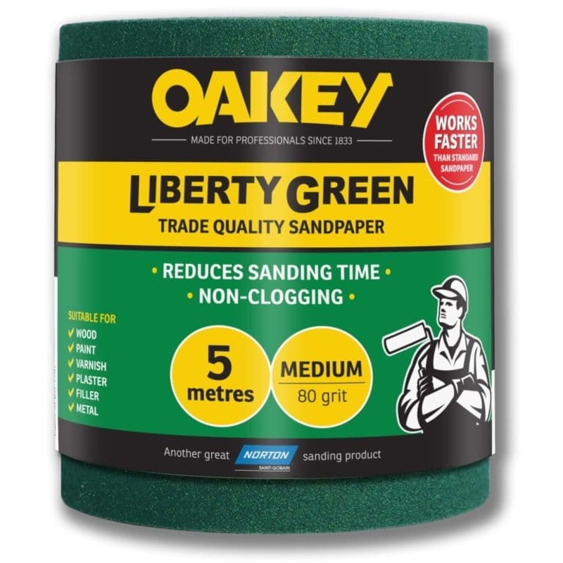 Oakey Liberty Green Sanding Roll 5m – Medium 80g