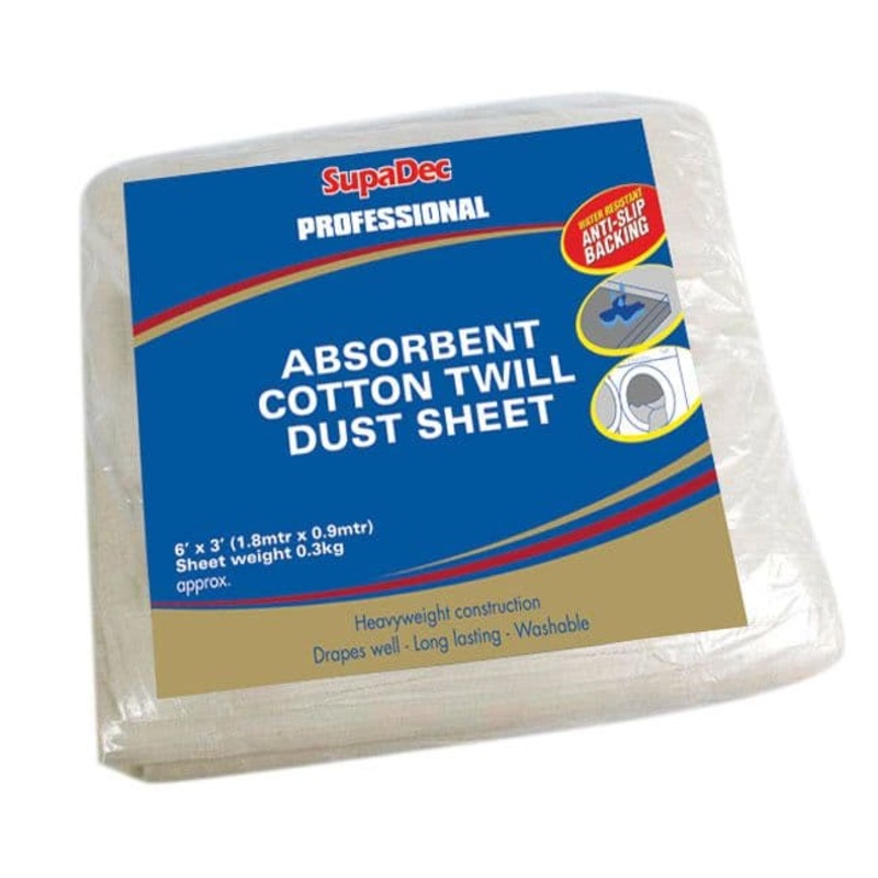 SupaDec Absorbent Cotton Twill Dust Sheet – 6 x 3 Water Resistant