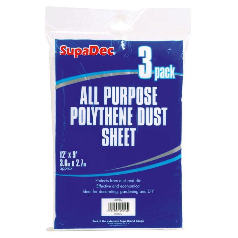 SupaDec All Purpose Polythene Dust Sheets – 12′ x 9′ Pack 3