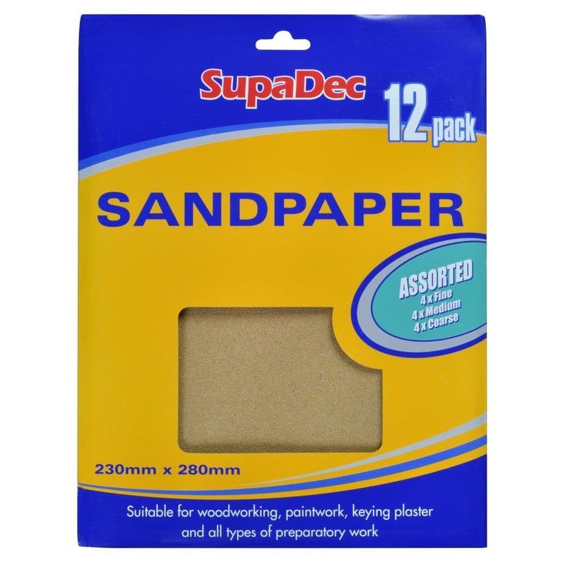 SupaDec General Purpose Sandpaper – Pack 12 Assorted