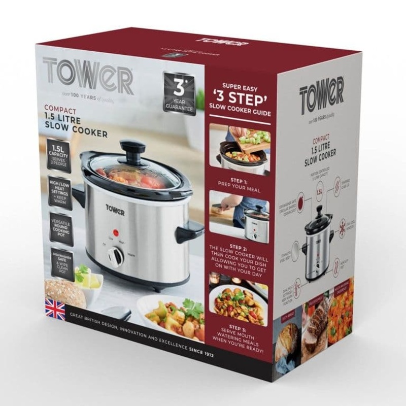 Tower Stainless Steel Slow Cooker – 1.5L