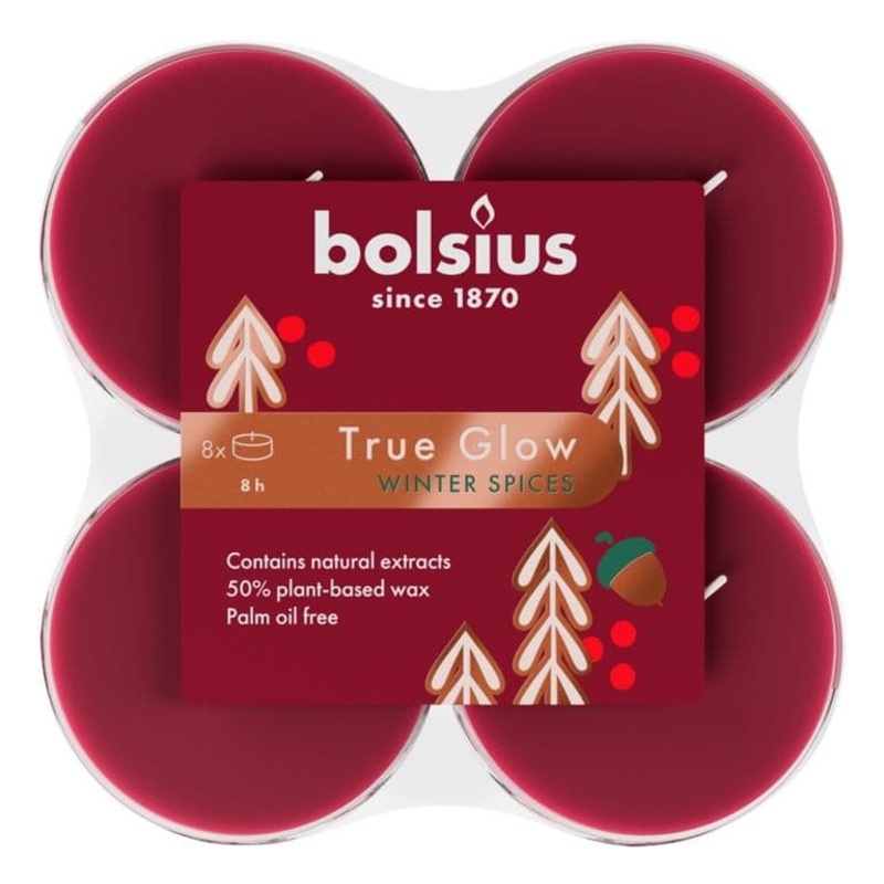 Bolsius Maxi Light Clear Cup 8 Winterspice / Red – Pack Of 8