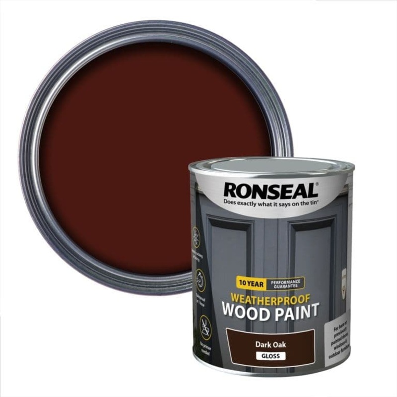 Ronseal 10 Year Weatherproof Gloss Wood Paint 750ml – Dark Oak