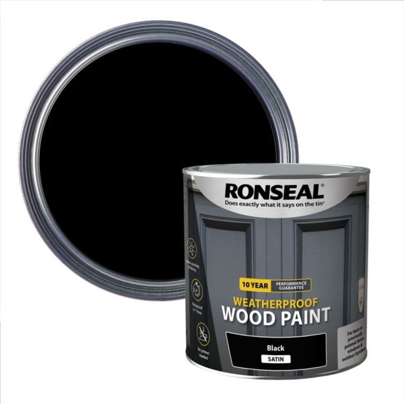 Ronseal 10 Year Weatherproof Satin Wood Paint 2.5L – Black