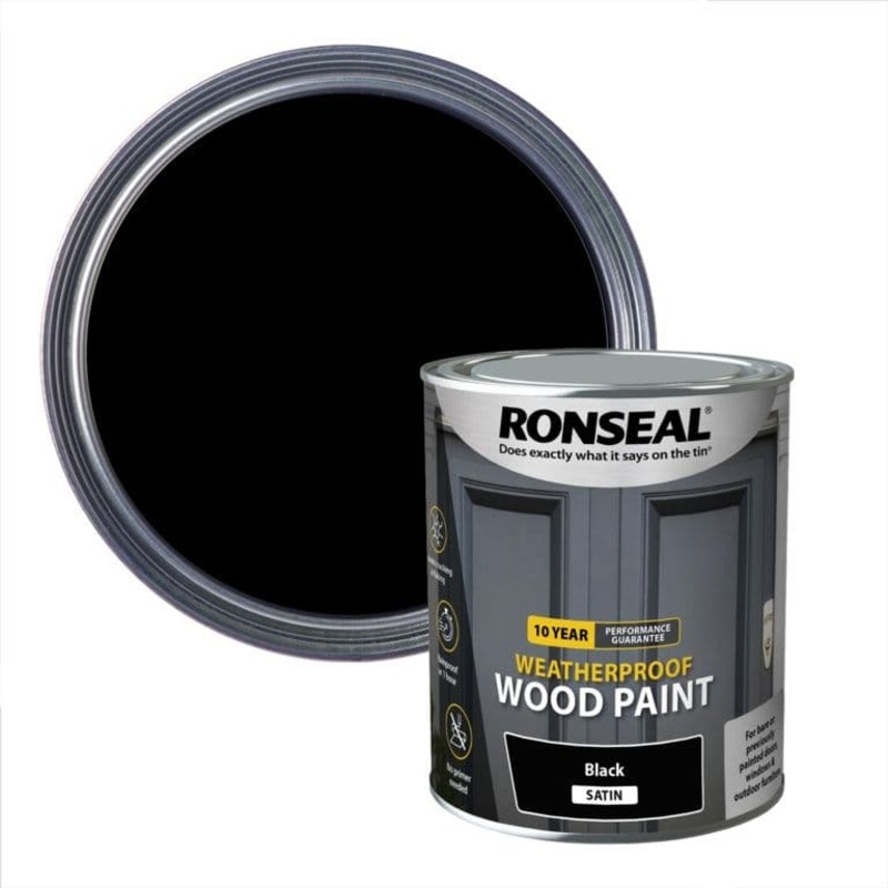 Ronseal 10 Year Weatherproof Satin Wood Paint 750ml – Black
