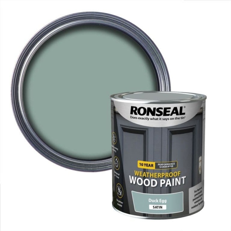 Ronseal 10 Year Weatherproof Satin Wood Paint 750ml – Duck Egg