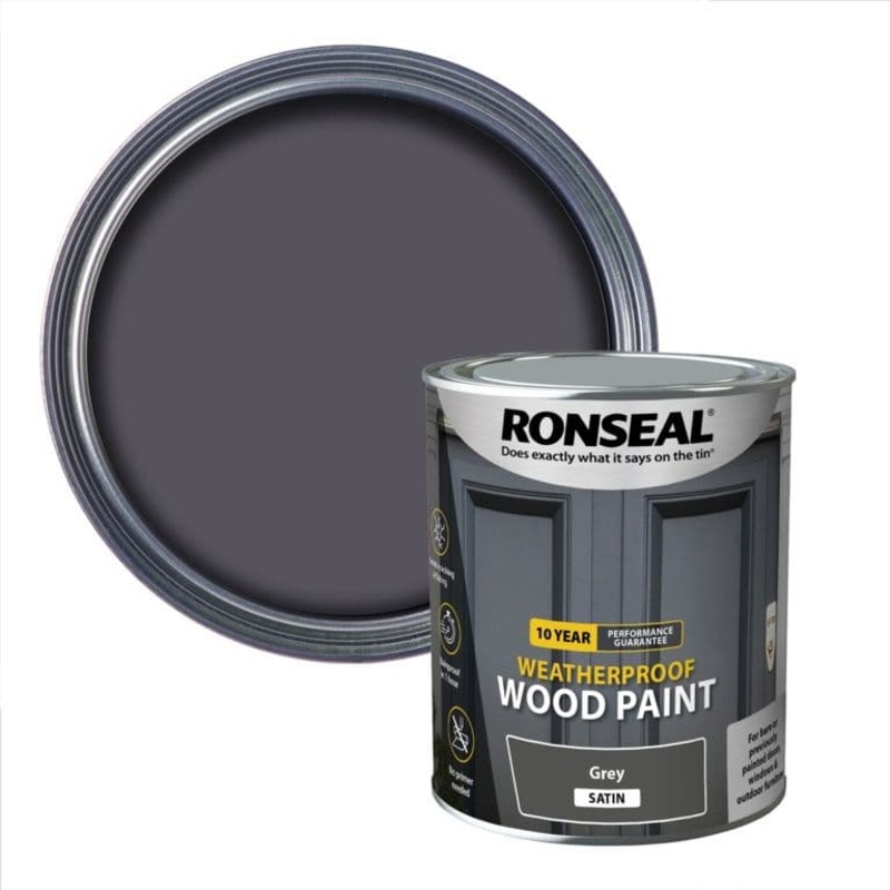 Ronseal 10 Year Weatherproof Satin Wood Paint 750ml – Grey