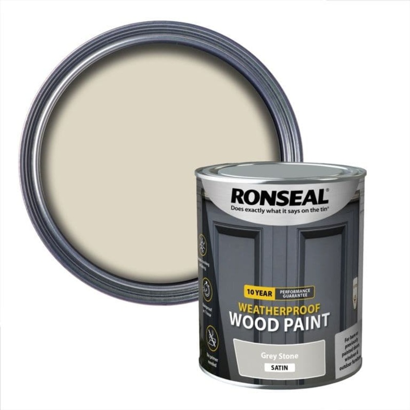 Ronseal 10 Year Weatherproof Satin Wood Paint 750ml – Grey Stone