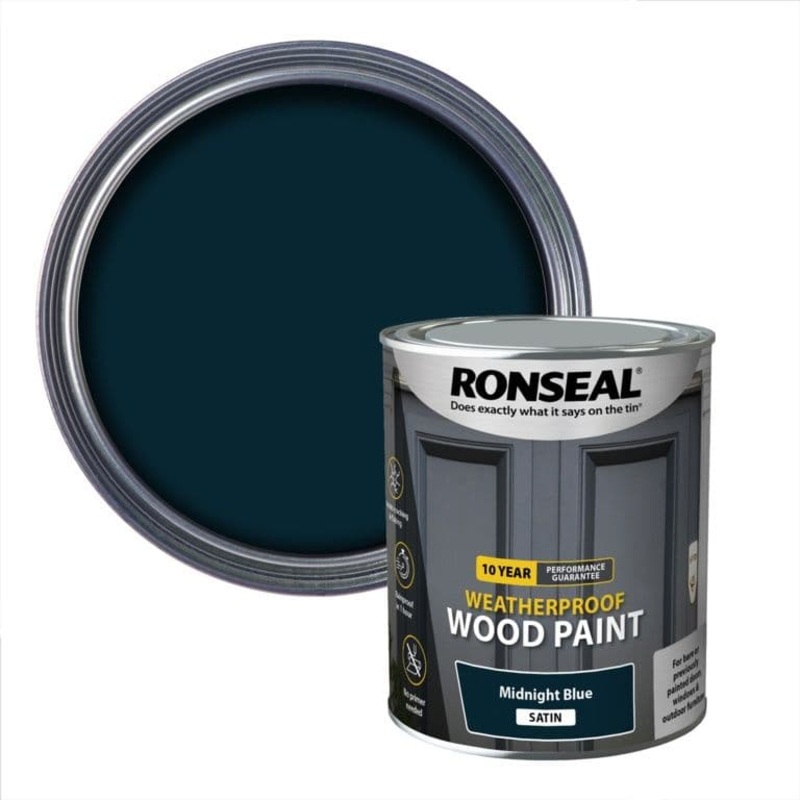 Ronseal 10 Year Weatherproof Satin Wood Paint 750ml – Midnight Blue