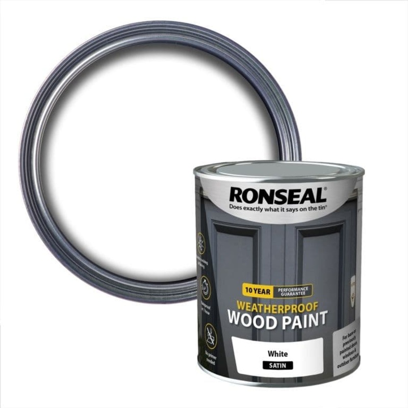Ronseal 10 Year Weatherproof Satin Wood Paint 750ml – White