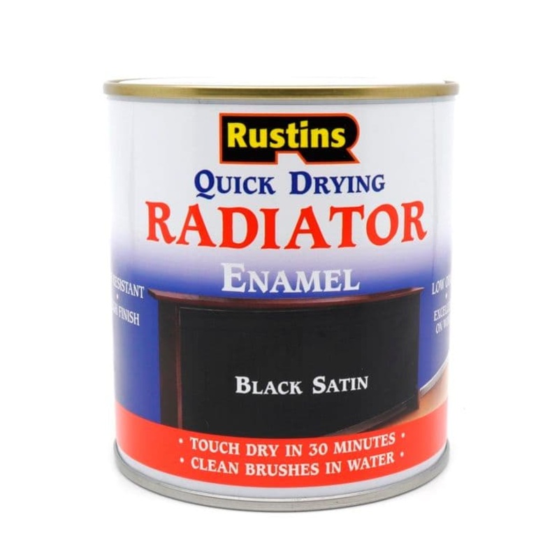 Rustins Quick Dry Radiator Paint Black Satin – 250ml