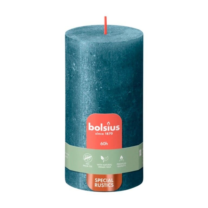 Bolsius Rustic Pillar Candle Shimmer Blue – 130mm x 68mm
