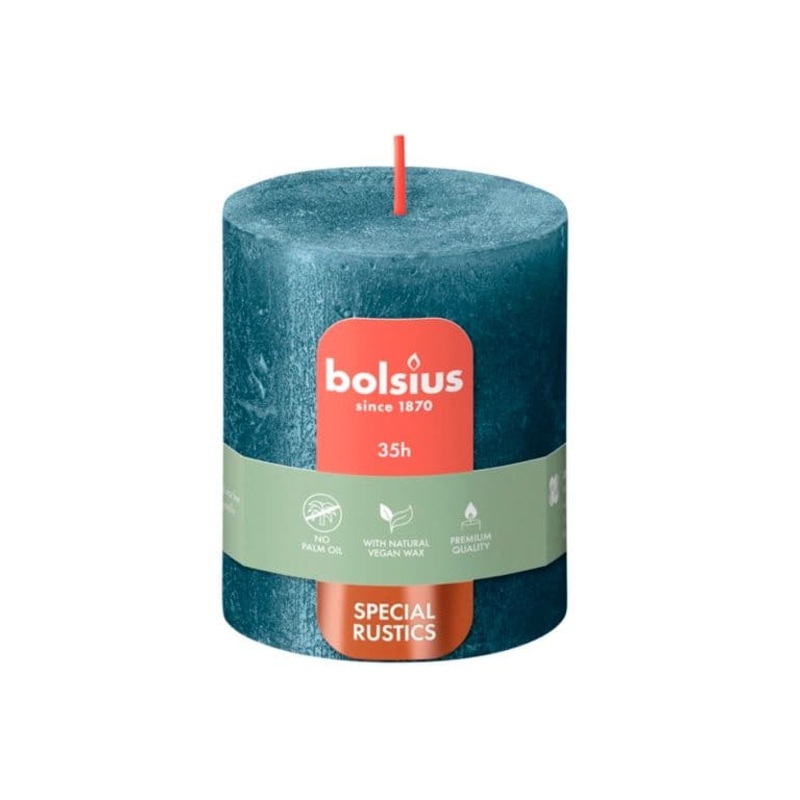Bolsius Rustic Pillar Candle Shimmer Blue – 80mm x 68mm