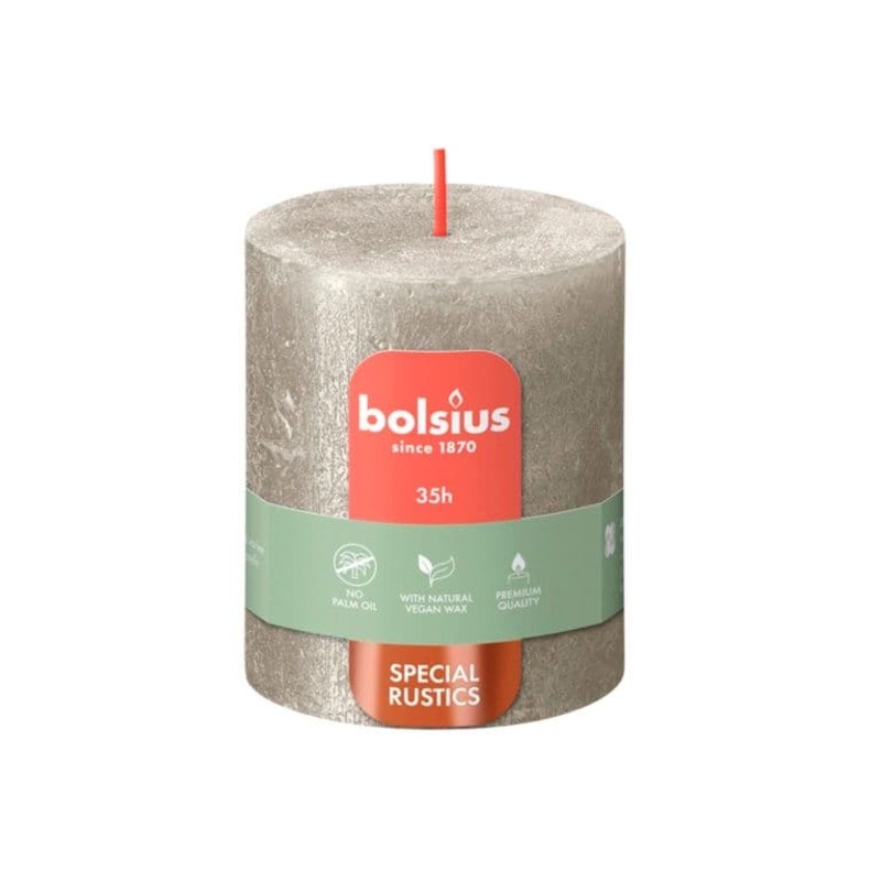 Bolsius Rustic Pillar Candle Shimmer Champagne – 80mm x 68mm