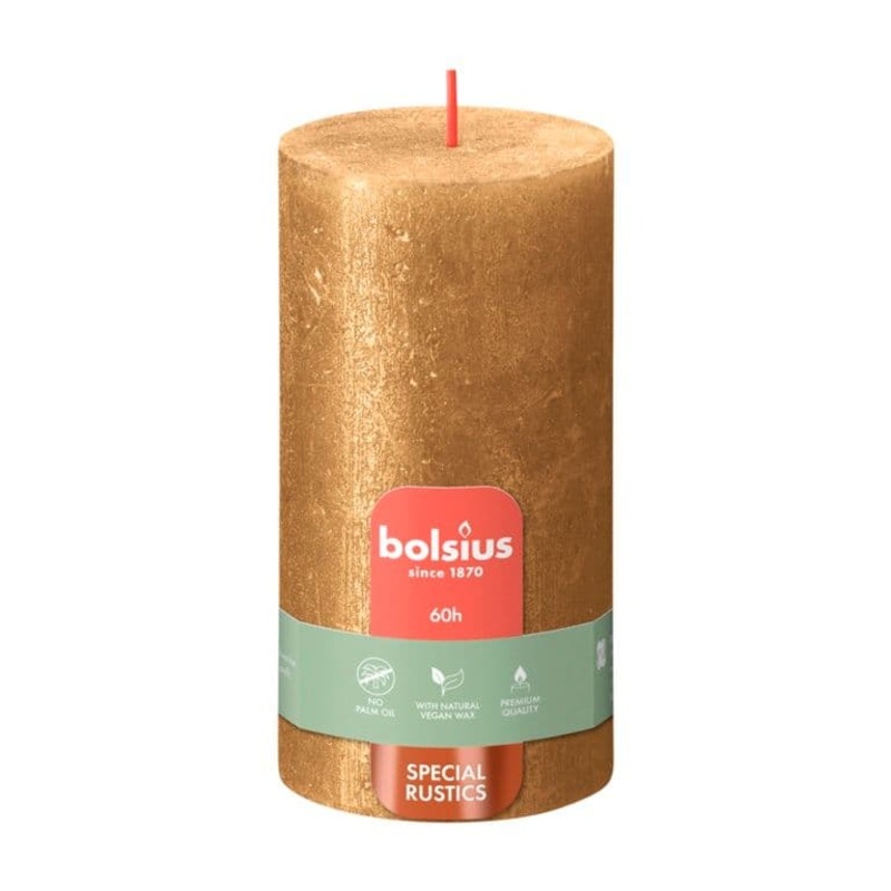 Bolsius Rustic Pillar Candle Shimmer Gold – 130mm x 68mm