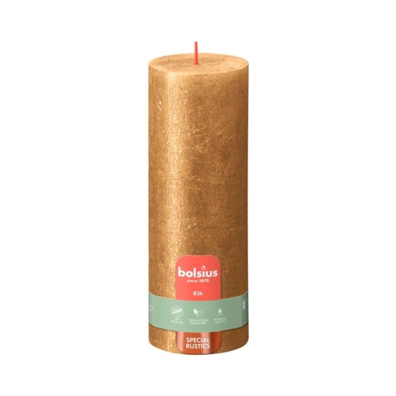 Bolsius Rustic Pillar Candle Shimmer Gold – 190mm x 68mm