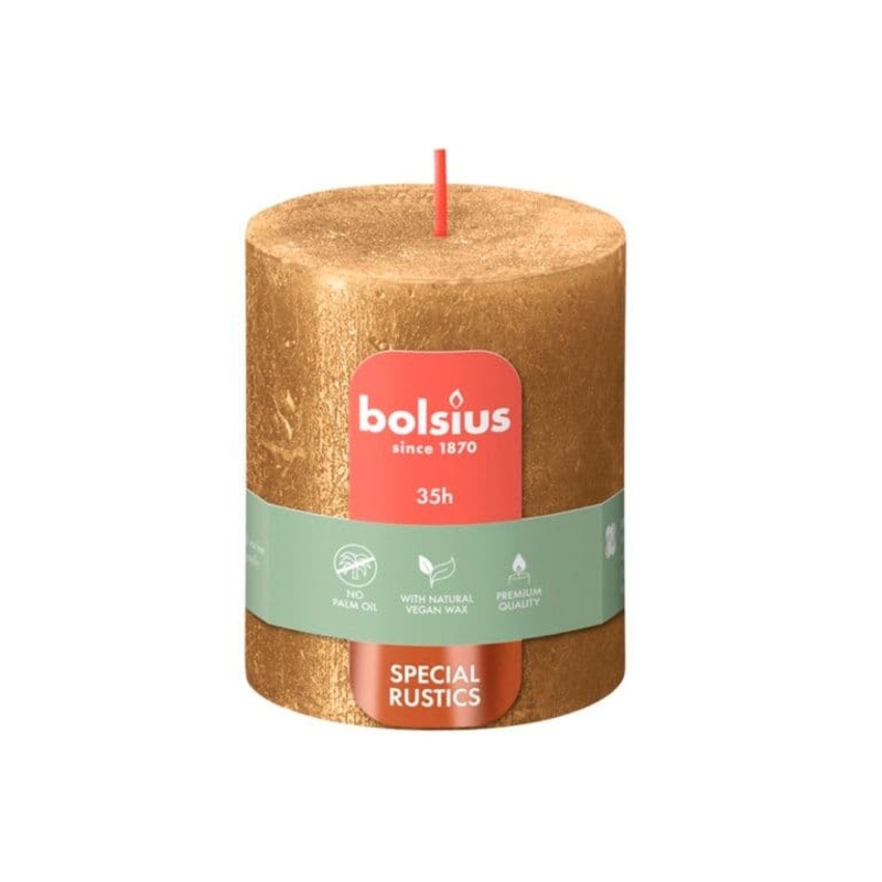 Bolsius Rustic Pillar Candle Shimmer Gold – 80mm x 68mm