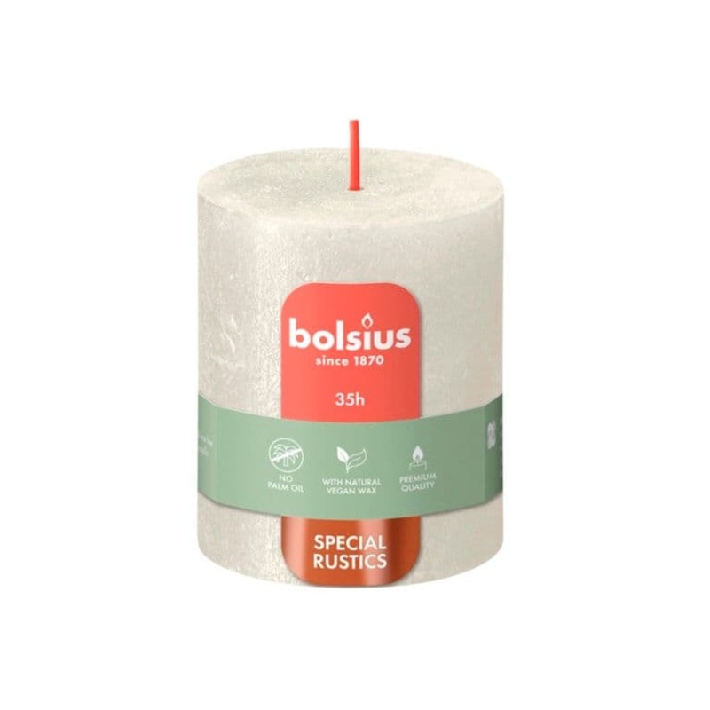 Bolsius Rustic Pillar Candle Shimmer Ivory – 80mm x 68mm