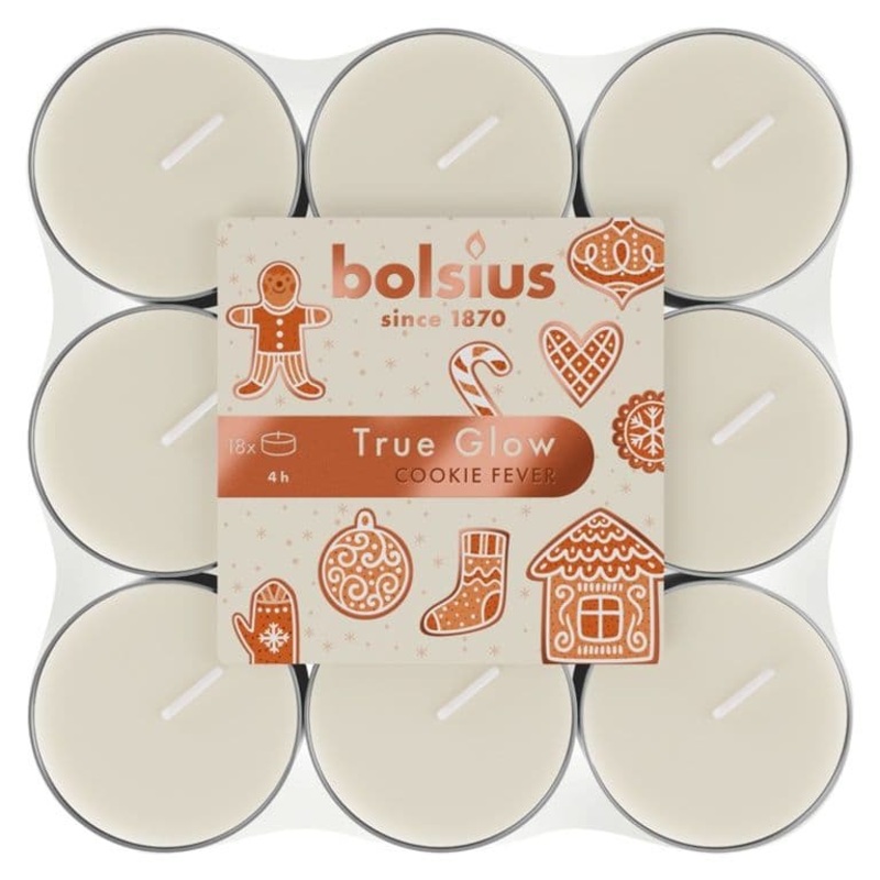 Bolsius True Glow Fragrance Tealight Cookie Fever / Ivory – Pack Of 18