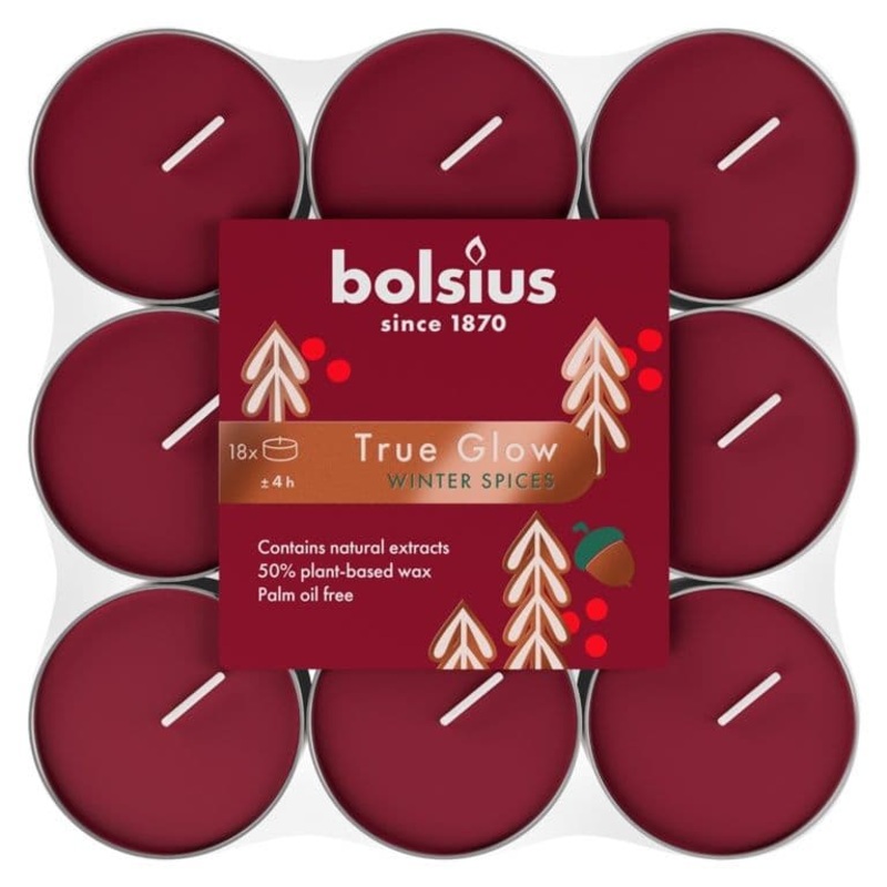 Bolsius True Glow Fragrance Tealight Winterspice / Red – Pack Of 18