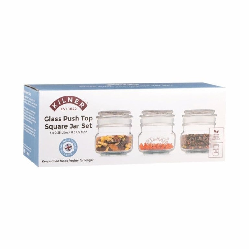 Kilner Square Push Top Jars 250ml – Set 3