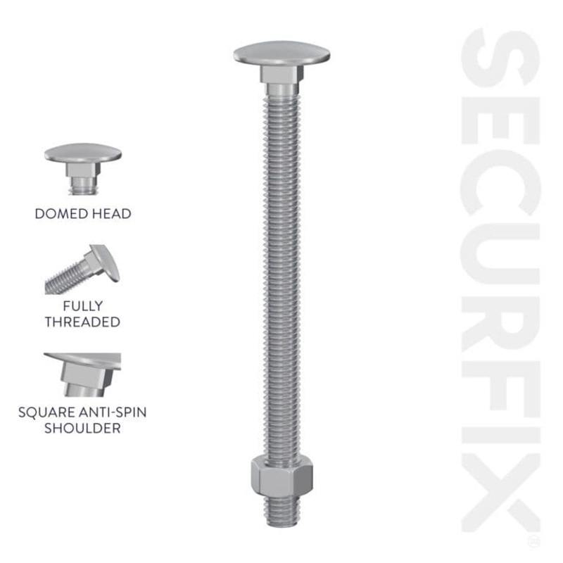 Securfix Carriage Bolt 5 Pack – M12 x 180mm