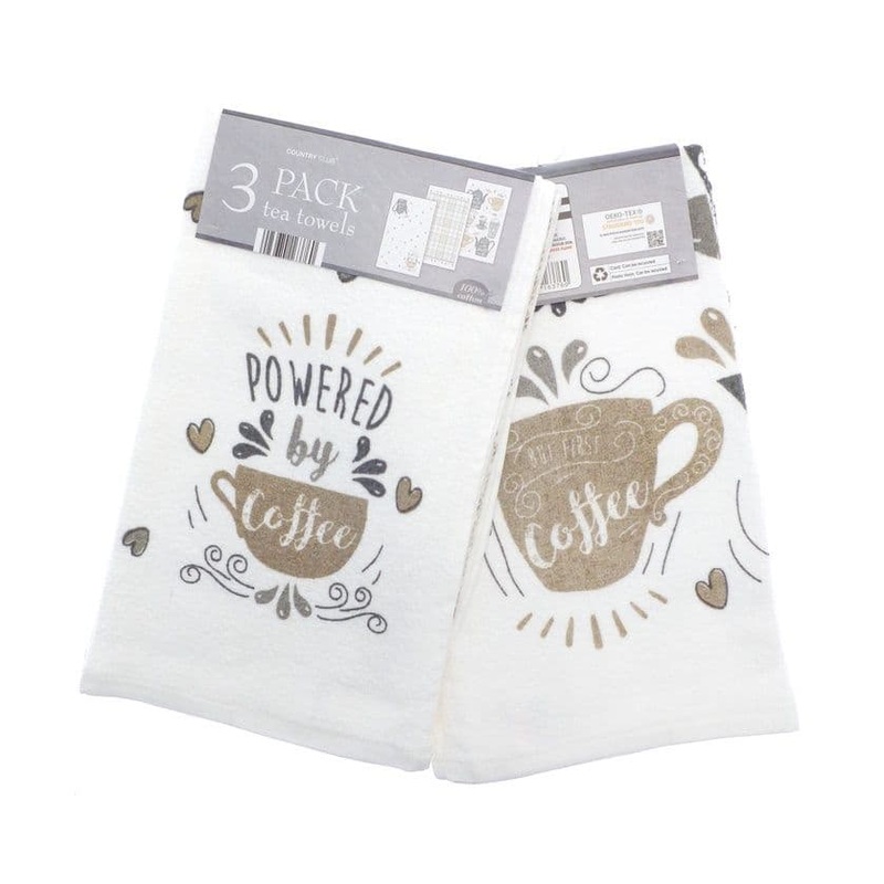 Country Club Velour Tea Towel Coffee – 3 Pack