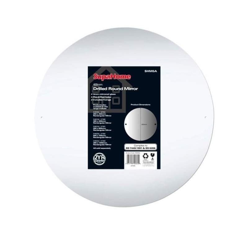SupaHome Drilled Round Mirror – 400mm