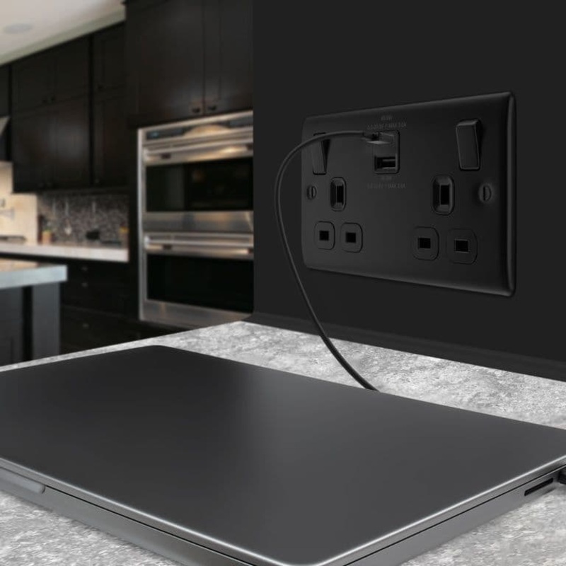 BG Double Power Socket With USB – 13a Matt Black
